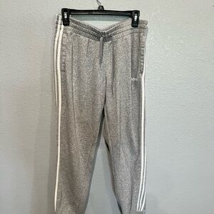 Adidas Gray Sweatpants with Three-Stripe Design